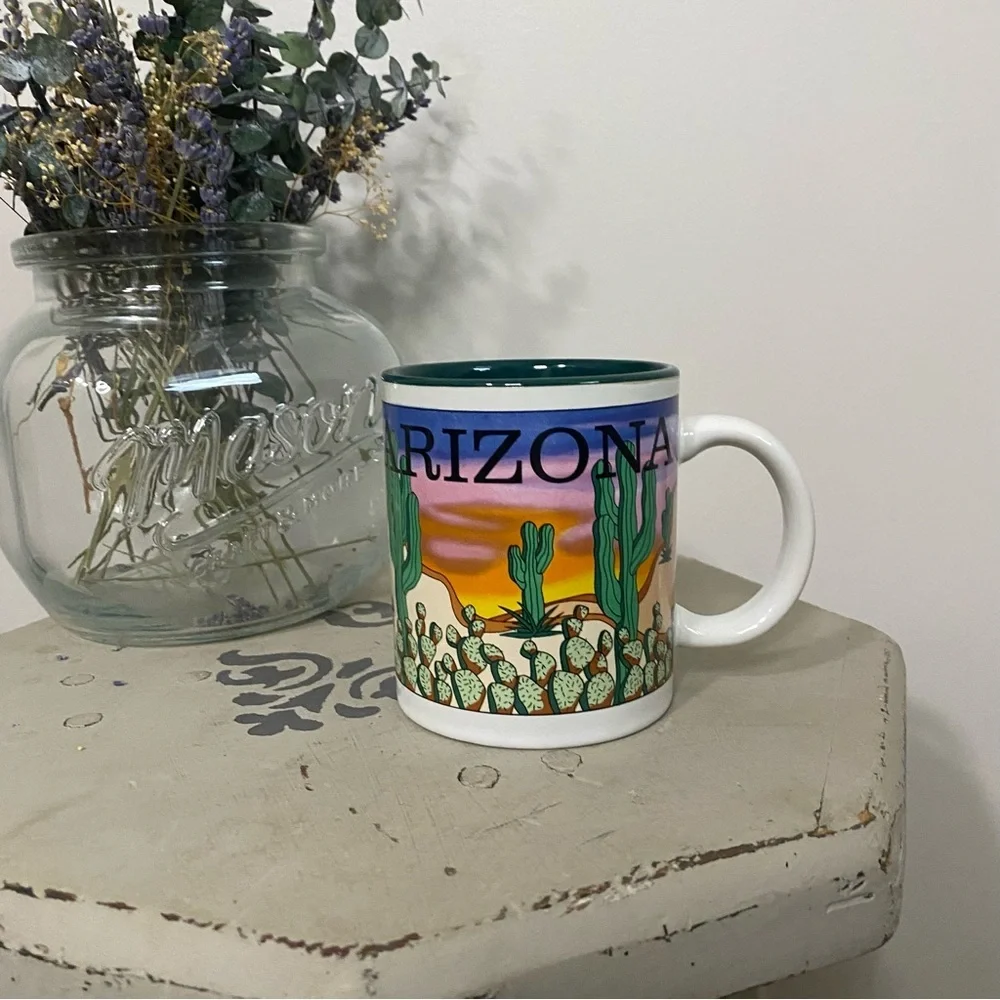 Vintage Arizona Cactus Souvenir Ceramic Coffee Mug Dessert Sunset